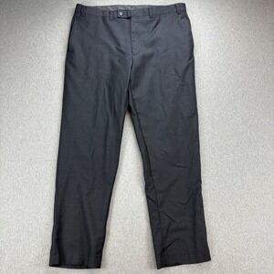 Calvin Klein Dress Pants Mens 38x32 Black Pinstriped Flat Front 100% Wool Formal